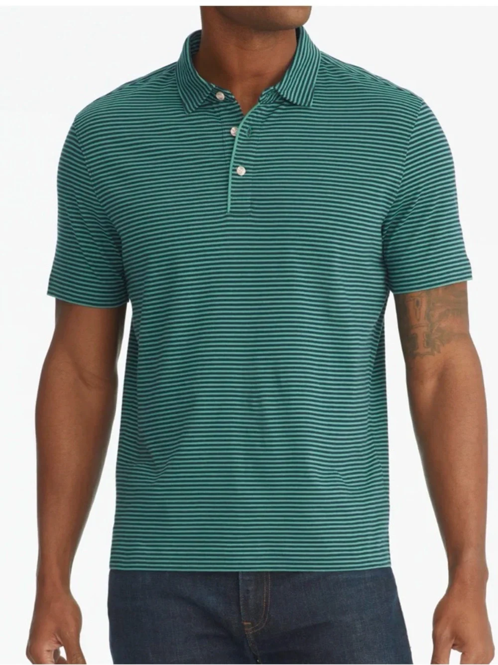 UNTUCKit Men’s Large Blue Teal Stripped Polo Shirt Short Sleeve Casual Stretch - Picture 3 of 10